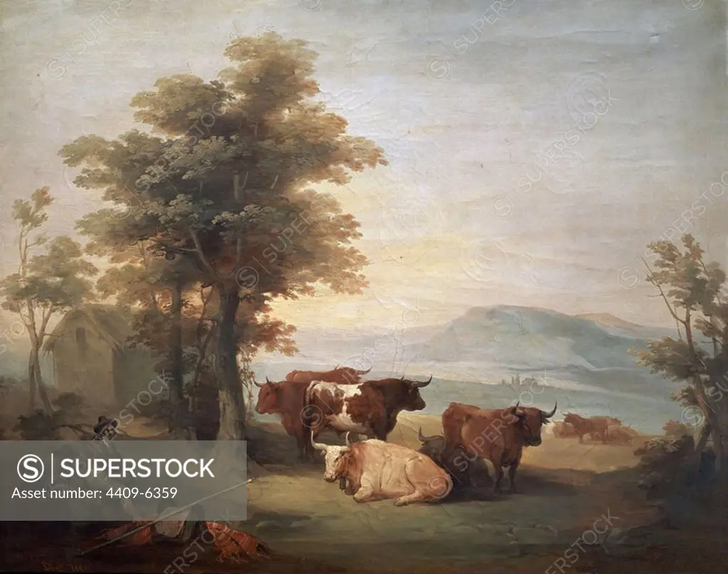 'Cowboy with Cattle', 1843, Oil on canvas, 64,5 x 81 cm, CE0042. Author: JOSE ELBO. Location: MUSEO ROMANTICO-PINTURA. MADRID. SPAIN.