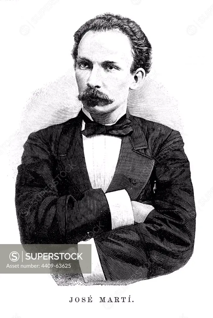 José Julián Martí Pérez (1853-1895). Jefe revolucionario cubano. Grabado de 1895.