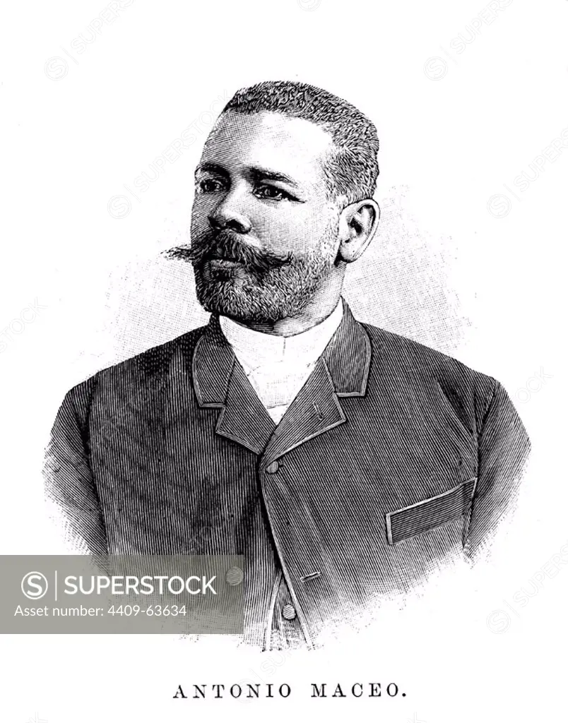 Antonio de la Caridad Maceo y Grajales (1845-1896). Jefe revolucionario cubano, conocido como "el titán de bronce". General del ejército. Grabado de 1895.
