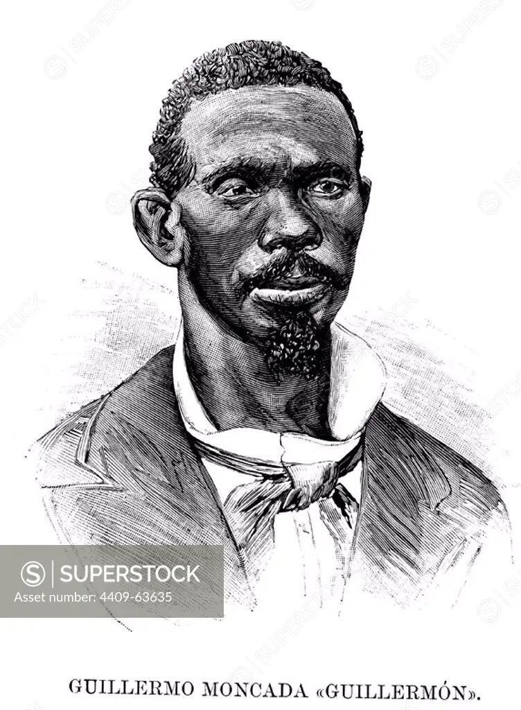 José Guillermo Moncada "Guillermón" (1841-1895). Jefe revolucionario cubano. Grabado de 1895.
