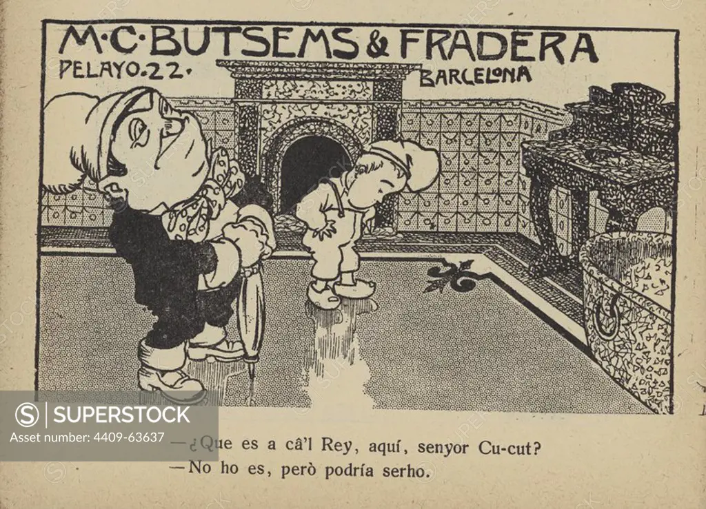 Publicidad de un taco de calendario Cucut de 1909. Dibujos de Gaietà Cornet Palau (1878-1945). Butsems & Fradera, Barcelona.
