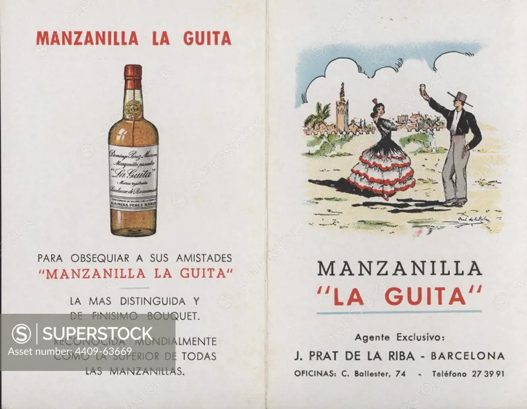 Publicidad. Etiqueta de Manzanilla La Guita, de Sanlúcar de Barrameda. Años 1930.