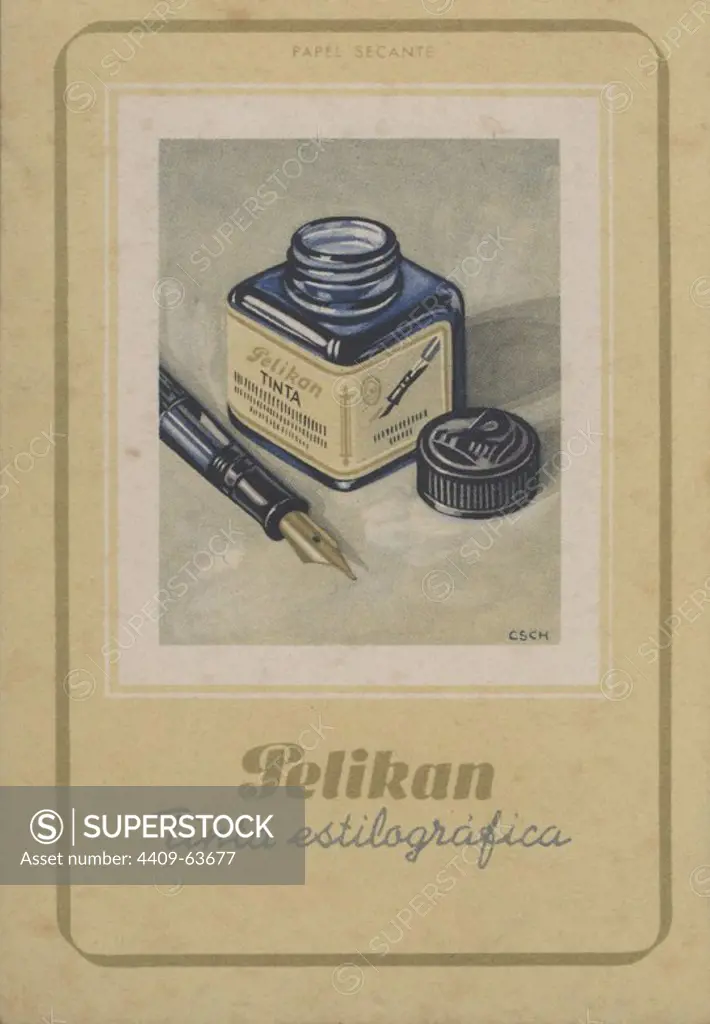 Publicidad de Tintas Pelikan. Años 1950.