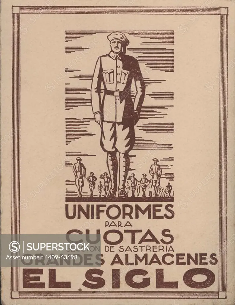 Publicidad de Uniformes para cuotas, de los Grandes Almacenes El Siglo. Barcelona, años 1930.