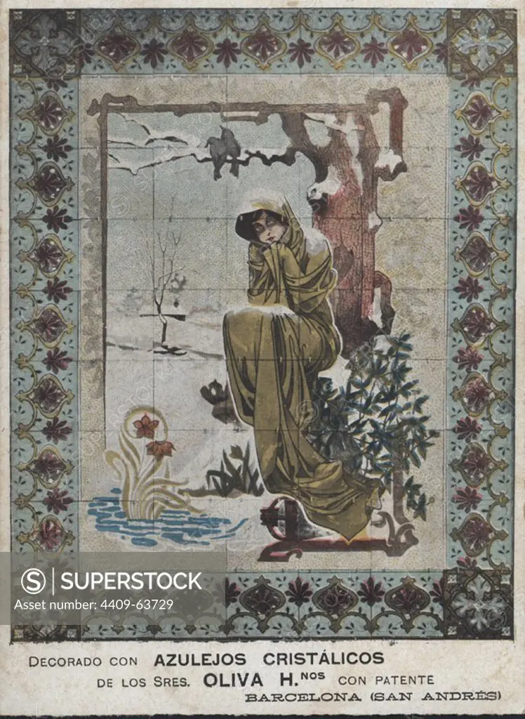 Publicidad de Azulejos Oliva Hermanos, Barcelona. Años 1910.