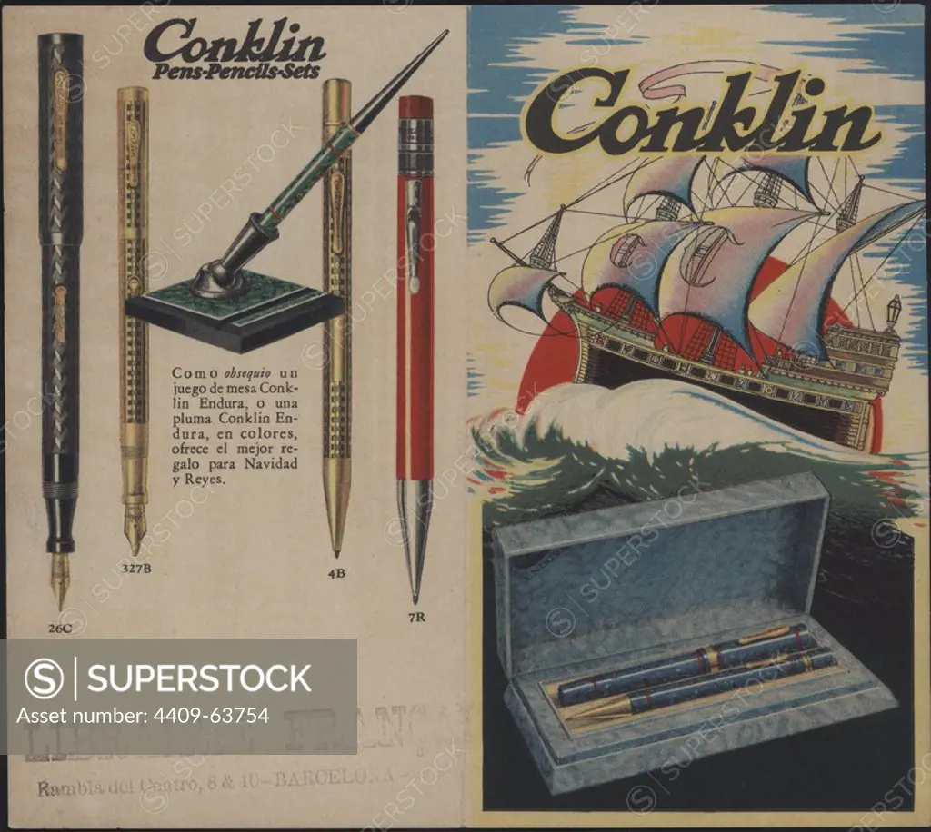Publicidad de Plumas Estilográficas Conklin. Años 1920.