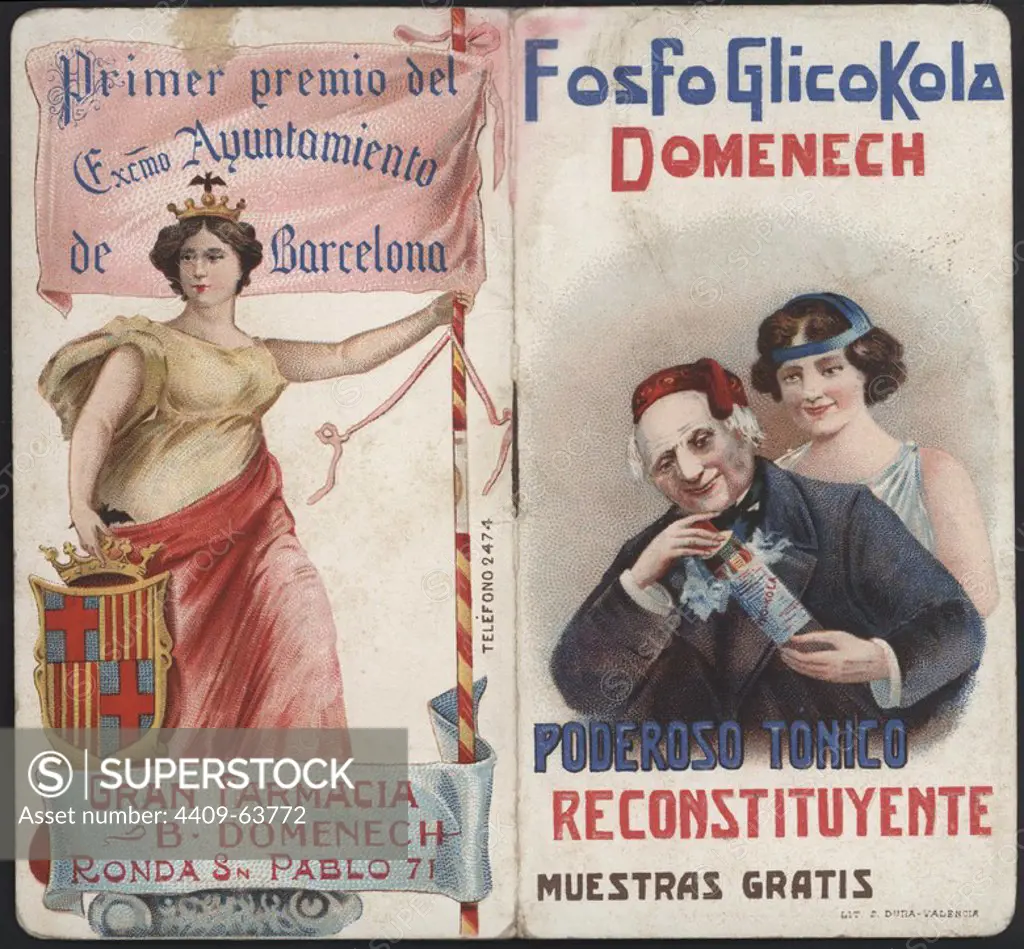 Pocket calendar for 1911. Publicity of Fosfo Glicokola Doménech. Barcelona, 1911.