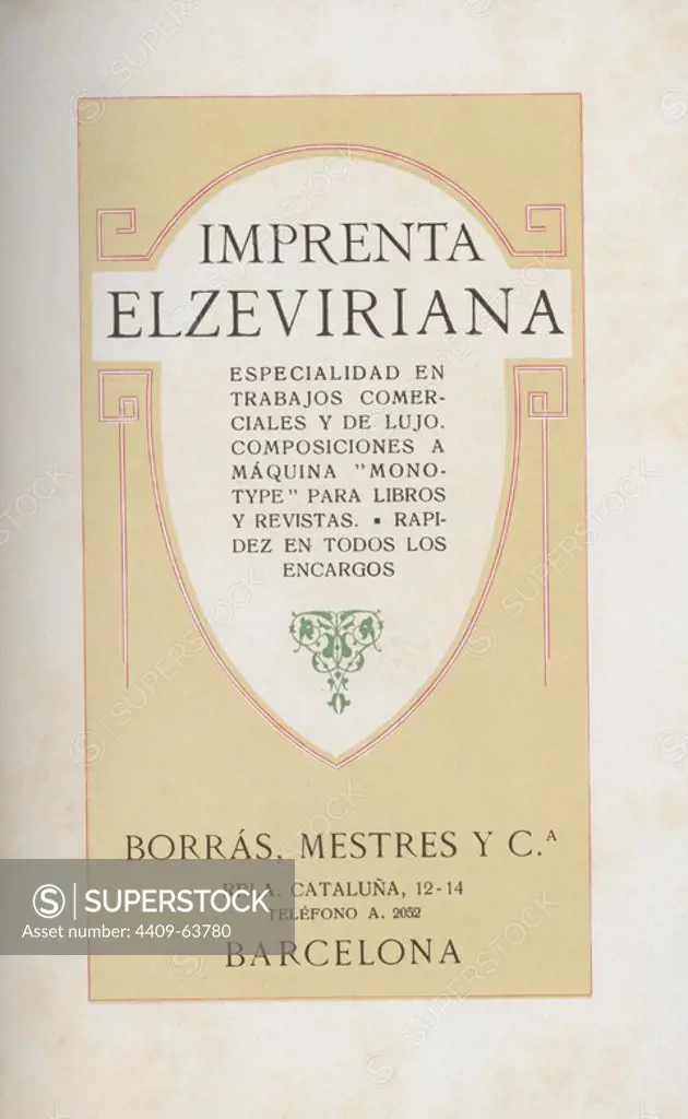 Publicidad. Imprenta Elzeviriana. Año 1918.