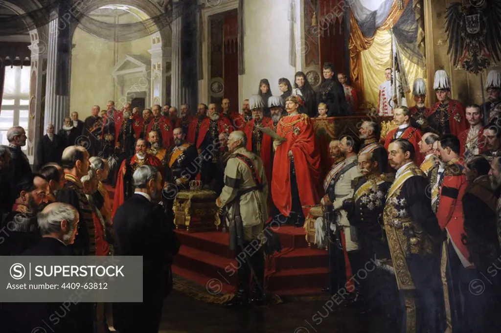 The Opening of the German Reichstag in the White Hall of the Berlin Schloss by Kaiser Wilhelm II on June 25, 1888. Painting finished in 1893 by Anton Von Werner (1843-1915). Detail. German Historical Museum, Berlin. Germany.
