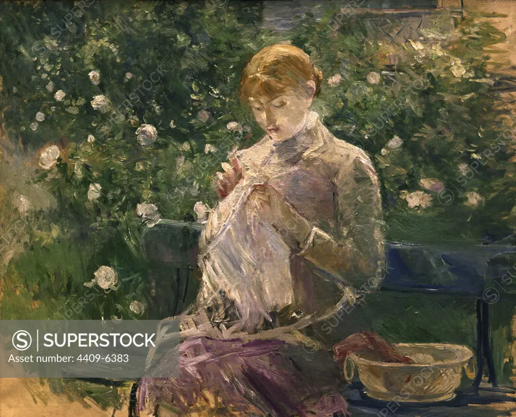 Pasie sewing in Bougival's Garden - 1881 - 81x100 cm - oil on canvas. Author: BERTHE MORISOT (1841-1895). Location: MUSEUM OF FINE ARTS. Pau. France.