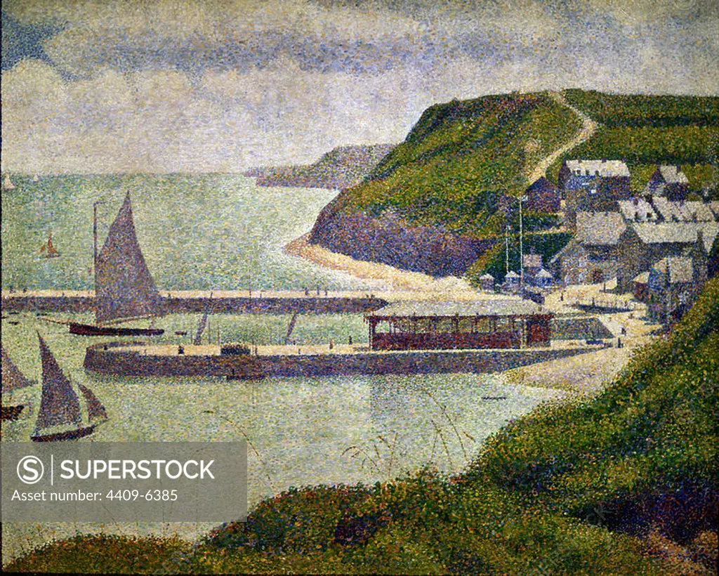 Harbour at Port-en-Bessin at High Tide - 1888 - 67x82 cm - oil on canvas. Author: GEORGES SEURAT. Location: MUSEE D'ORSAY. France.