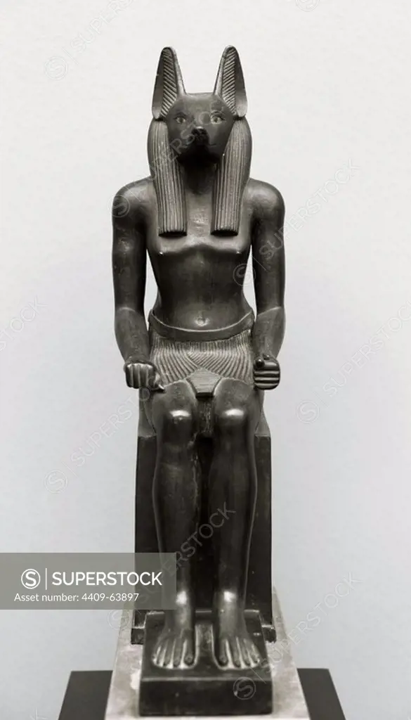 Statue of the jackal-headed god Anubis. Bronze. Probably 26th Dynasty. Ancient Empire. 664-525 BC. Ny Carlsberg Glyptotek. Copenhagen. Denmark.