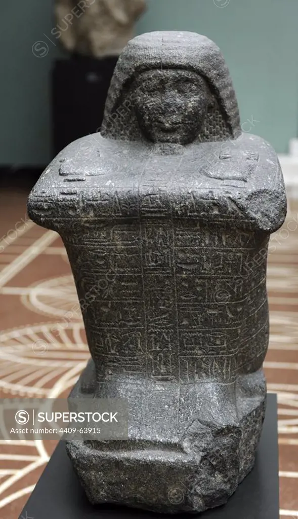 Treasury of Pharaoh Sethi I. Statue-cube. Diorite. Reign of Ramses II, 1290-1224 BC. 19th Dynasty. New Kingdom. Ny Carlsberg Glyptotek Museum. Copenhagen. Denmark.