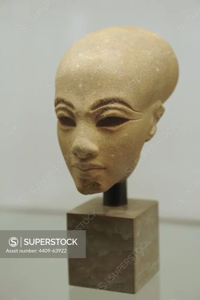 Head from a statuette of a princess. Quartzite. Probably from el-Amarna, Egypt. Amarna Period, c. 1365-1347 BC. Ny Carlsberg Glyptotek. Copenhagen. Denmark.