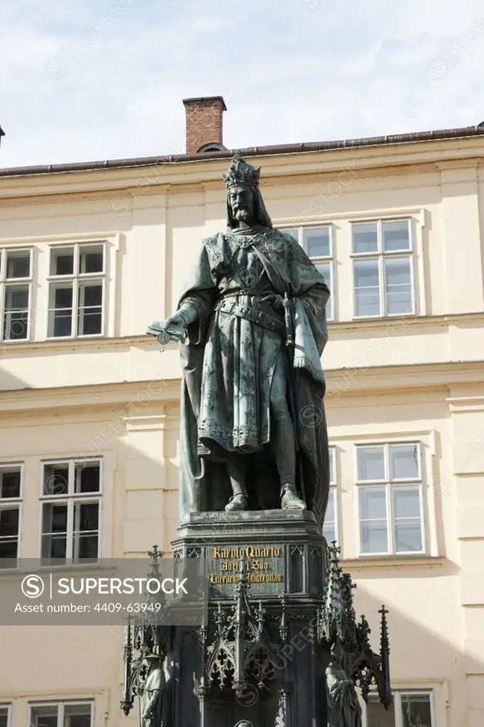 Charles IV of Luxembourg, I of Bohemia and IV of Germany (1316-1378). Holy Roman Emperor and king of Bohemia. Statue near Charles Bridge, 1848. Prague. Czech Republic.