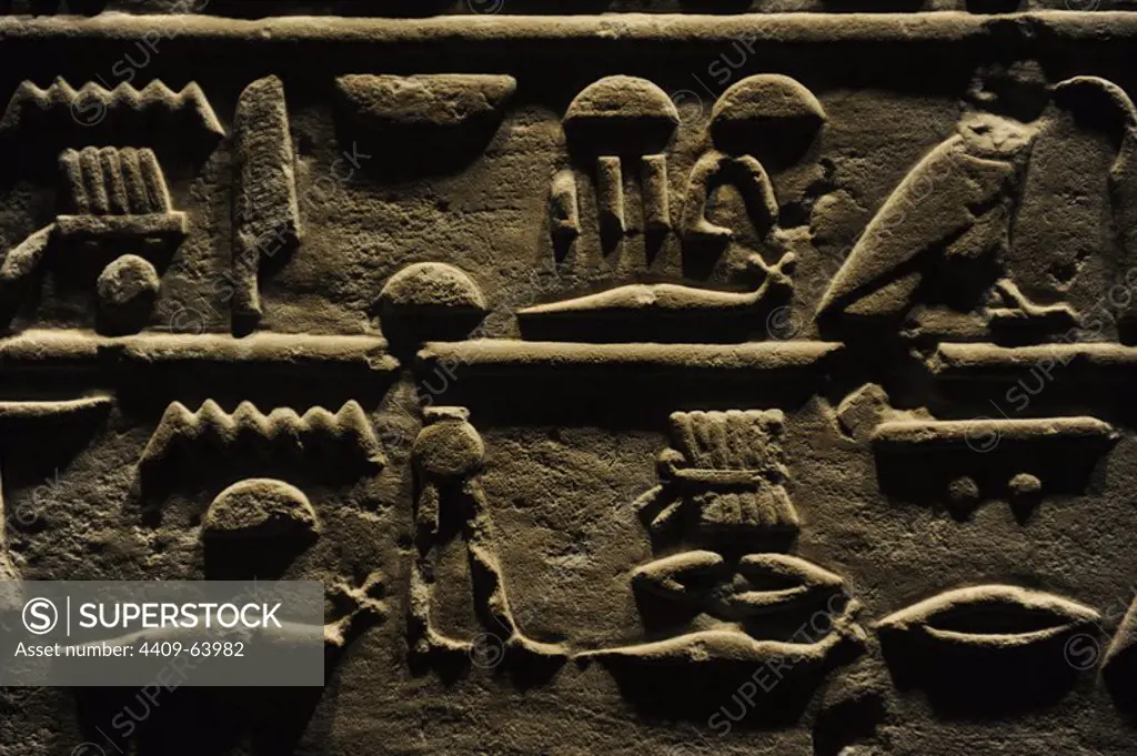 Egypt. Stele of General Intef (Antef). Detail. Hieroglyphic writing. C. 2050 B.C. 11th Dynasty. Middle Kingdom. Carlsberg Glyptotek Museum. Copenhagen. Denmark.