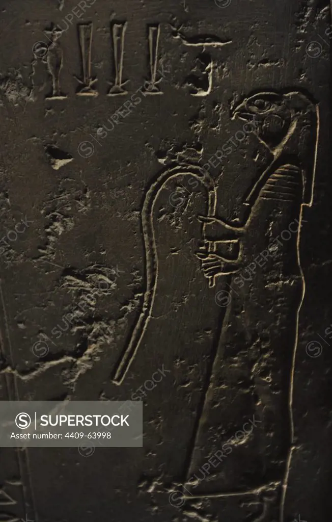 Egyptian Art. Sarcophagus of Nesi-Hor. C. 200 B.C. Detail. Hieroglyphic writing. Ptolemaic Egypt. Carlsberg Glyptotek Museum. Copenhagen. Denmark.
