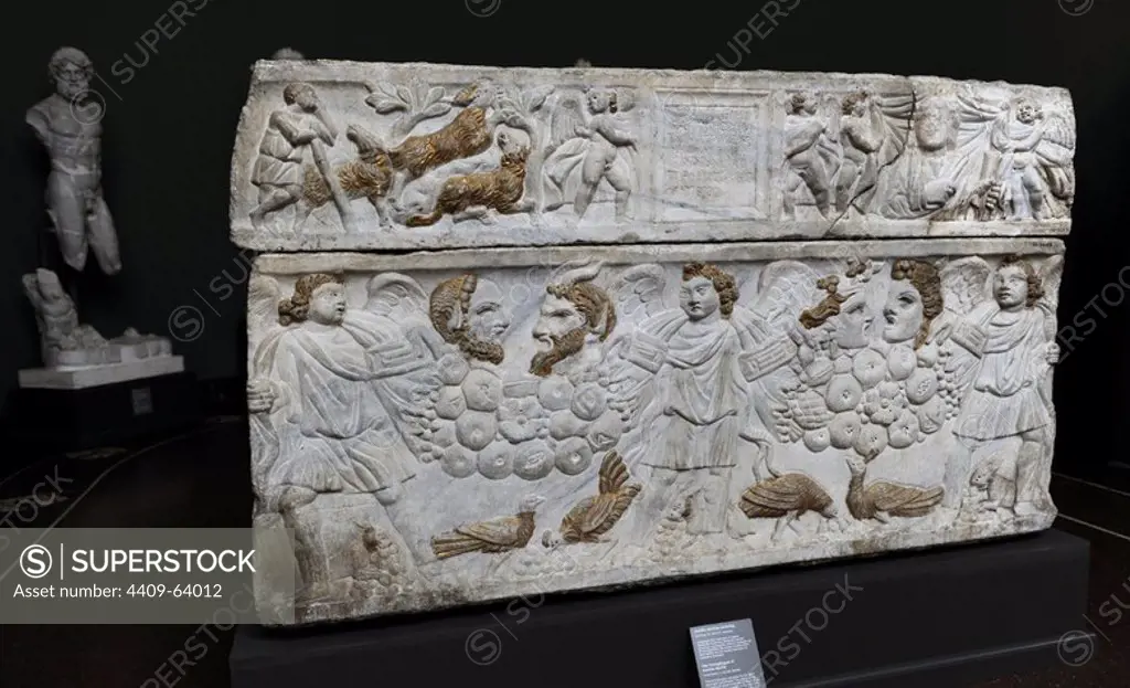 Roman Art. Sarcophagus of Aurelia Kyrilla. Marble. C. 300 A.C. From Rome. Carlsberg Glyptotek Museum. Copenhagen. Denmark.
