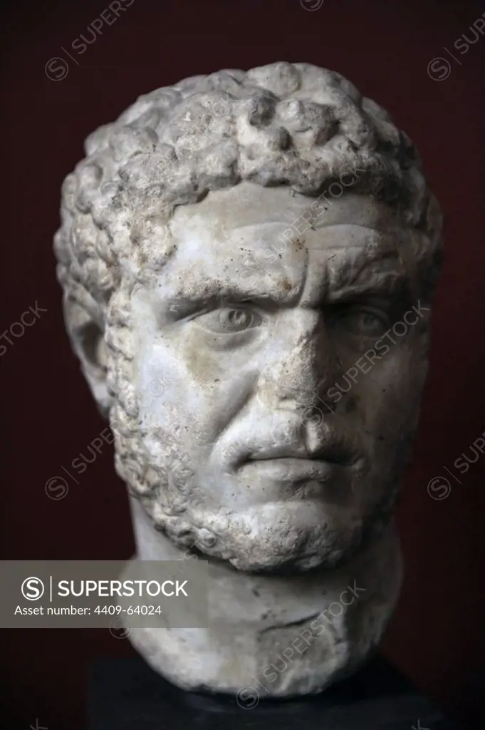 Caracalla (188- 217). Roman emperor from 198 to 217. Bust. Marble. C. 212-217 A.D. Carlsberg Glyptotek Museum. Copenhagen. Denmark.