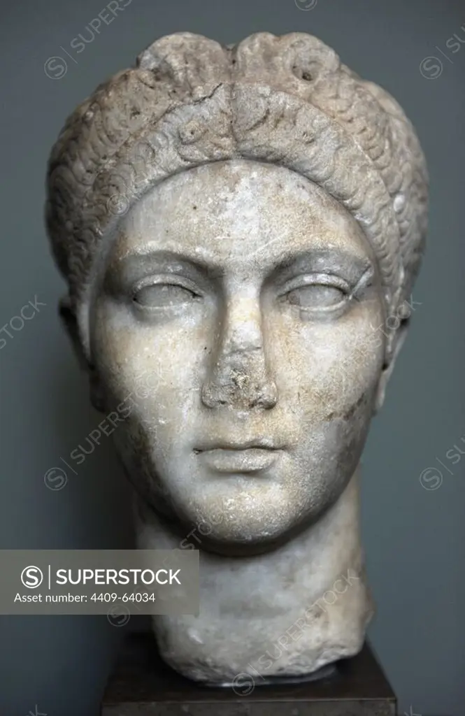 Vibia Sabina (83-136/137). Roman Empress, wife of Hadrian. Bust. Marble. C. 128 A.D. Carlsberg Glyptotek Museum. Copenhagen. Denmark.