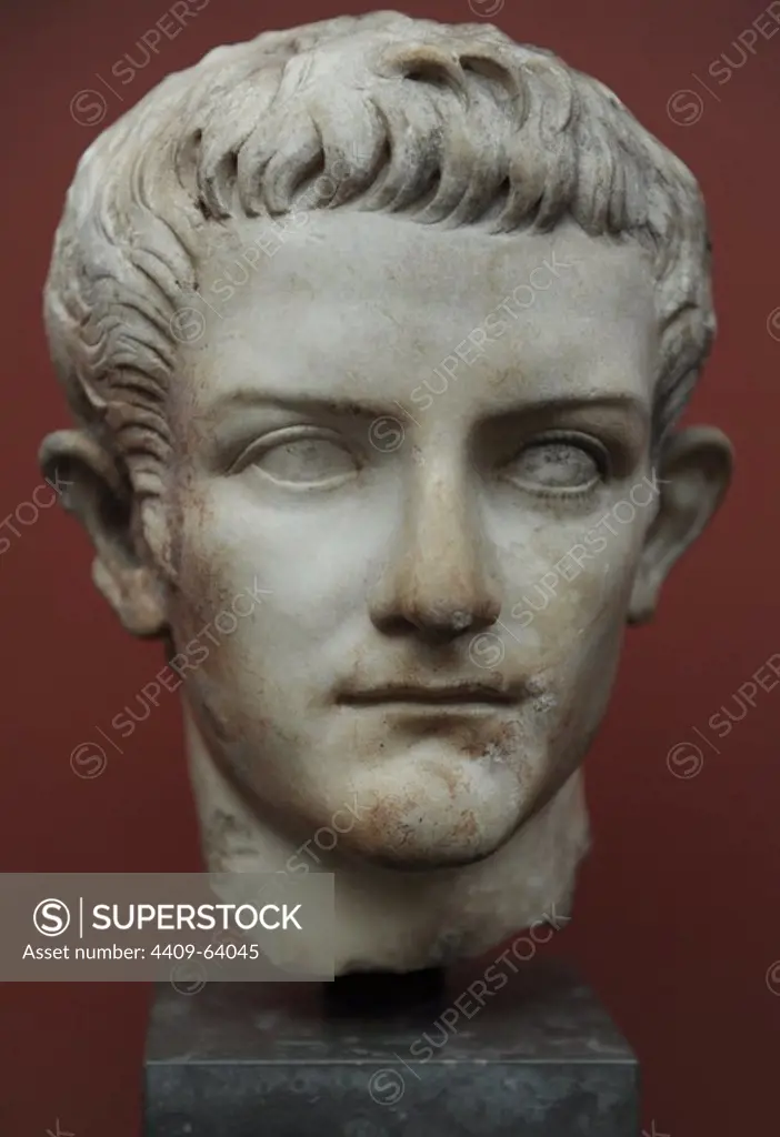 Caligula, Gaius Julius Caesar (12-41). Roman Emperor (37-41). Bust. Marble. Carlsberg Glyptotek Museum. Copenhagen. Denmark.