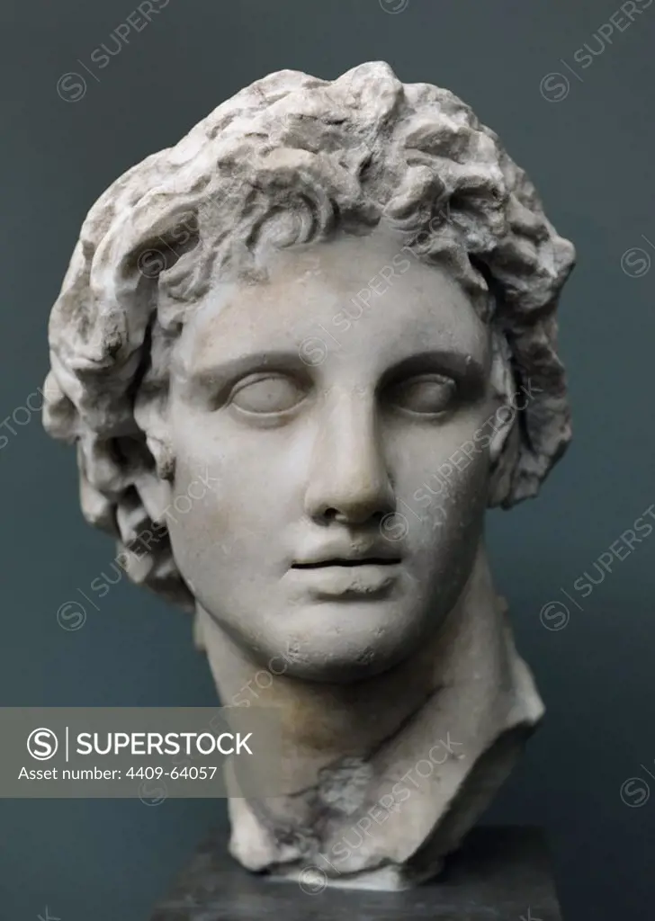 Alexander the Great (356-323 BC). King of Macedonia. Portrait. Marble, from Alexandria, NY Carlsberg Glyptotek, Copenhagen.