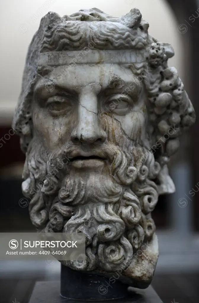Greek mythology. Dionysus. God of wine. Roman statue. 2nd century AD. Marble. Ny Carlsberg Glyptotek. Copenhagen, Denmark.
