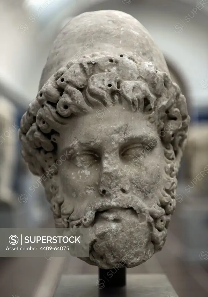 Odysseus. From Rome. Late 1st century AD. Marble. Close-fitting felt hat is characteristic of the hero. Ny Carlsberg Glyptotek. Copenhagen, Denmark.