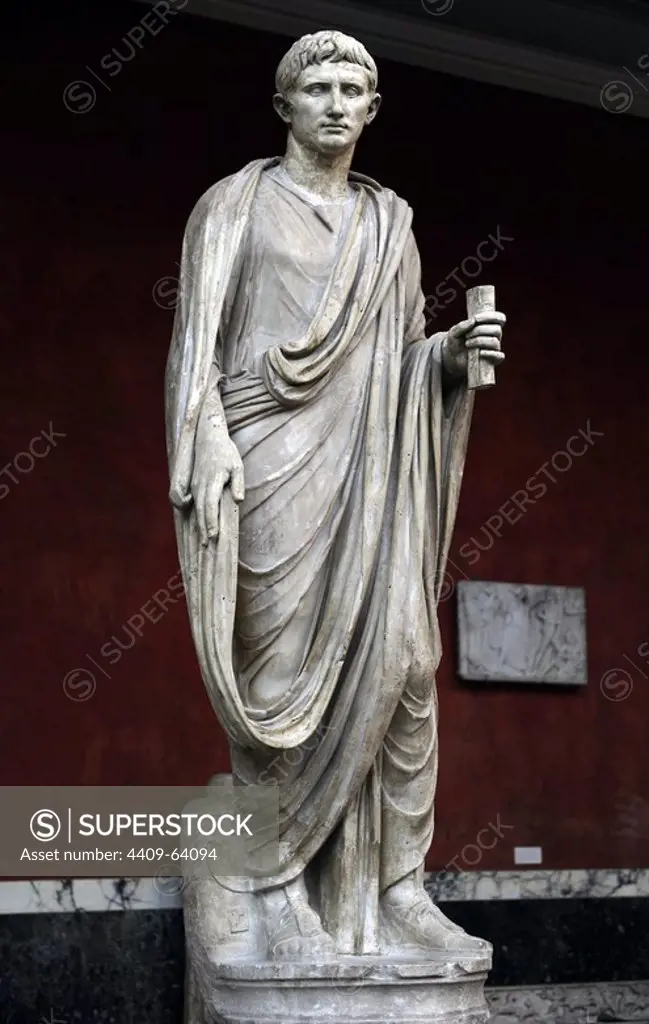 Roman Art. Togatus. Restored as Augustus. First Roman Emperor (27 B.C. -14 A.D.). Sculpture. Ny Carlsberg Glyptotek. Copenhagen. Denmark.