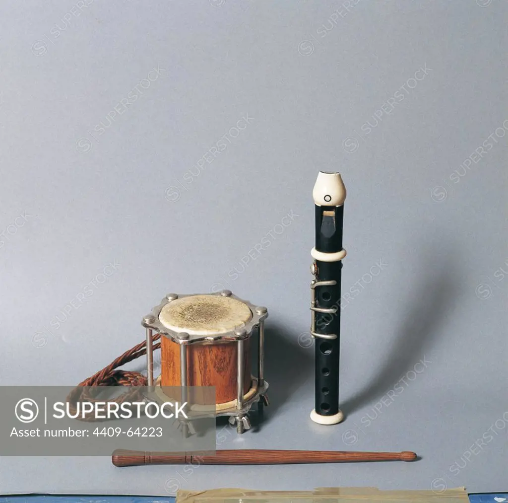 Flabiol, Catalonian woodwind musical instrument, and Tambori (small drum).