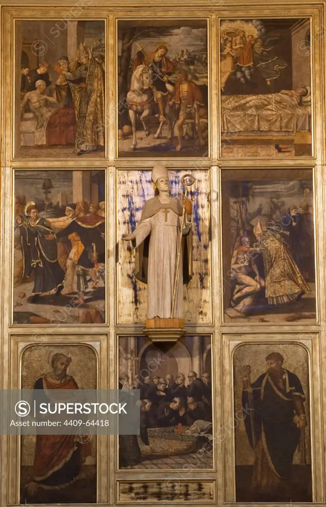 Altarpiece of St Martin of Pere Sarafi, 16th. Parroquila Church Arenys de Munt, Maresme, Barcelona.