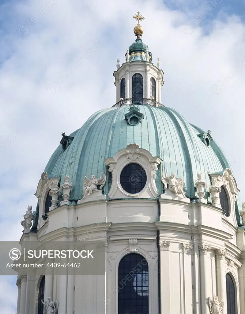 Austria. Vienna. Karlskirche (St. Charles's Church). Baroque. Architect: Johann Bernhard Fischer von Erlach (1656-1723). Dome.
