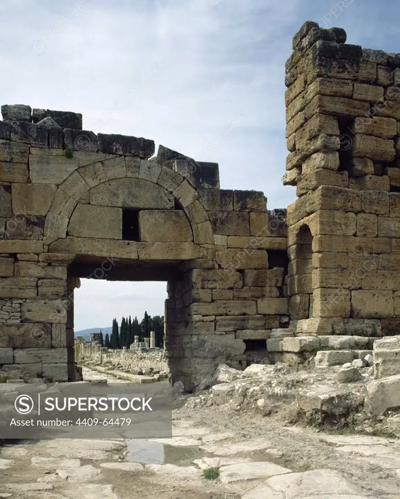 Turkey. Old city of Hierapolis. North Byzantine Gate. Theodosian times (late 4th century). Aegean Coast. Pamukkale.