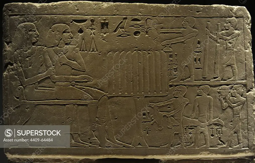 Egyptian Art. False-door of the Official Dedu-hekenu. From Sakkara. Limestone. 6th Dynasty, c.2290-2150 BC. Old Kingdom. Relief. Ny Carlsberg Glyptotek. Copenhagen. Denmark.