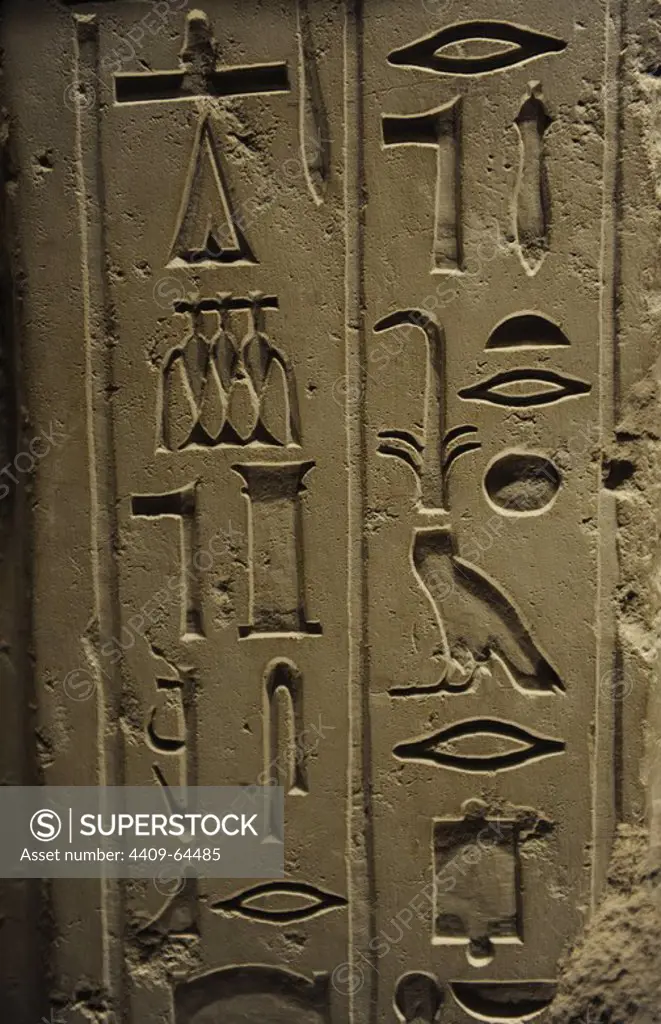 Egyptian Art. False-door of the Official Dedu-hekenu. From Sakkara. Limestone. 6th Dynasty, c.2290-2150 BC. Old Kingdom. Hieroglyph. Ny Carlsberg Glyptotek. Copenhagen. Denmark.