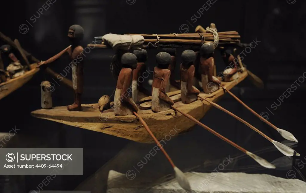 Egyptian Art. Boat. From the tomb of Wadjet-hotep at Sedment. Wood. 7th-11th Dynasty. c. 2150-2050 B.C. Ny Carlsberg Glyptotek. Copenhagen. Denmark.