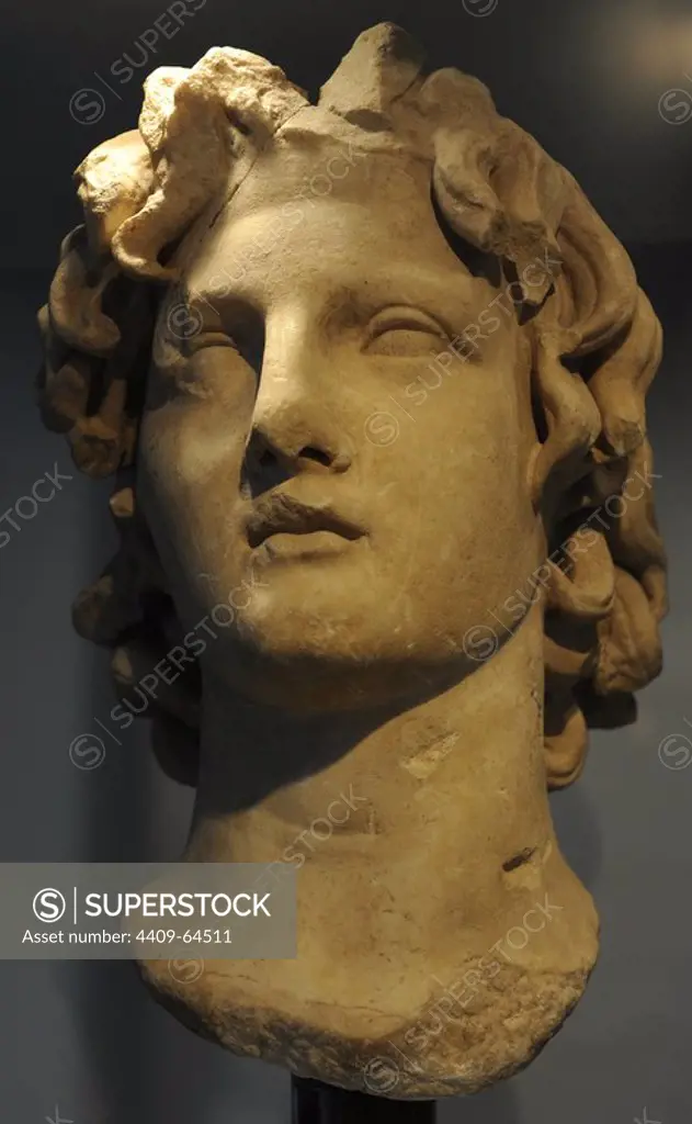 Alexander III the Great (356-323 B.C.). King of Macedonia (336 to 323 B.C.). Son of Philip II and Princess epirota Olympia. Roman bust. Ny Carlsberg Glyptotek. Copenhagen. Denmark.