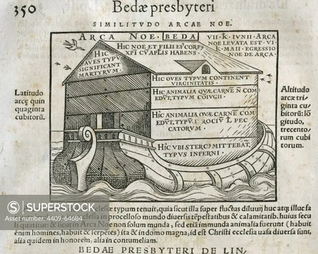 BEDA VENERABLE (673-735). Monje y polígrafo inglés. "De Linguis gentium, libellum", grabado del Arca de Noé. Basilea, 1563.