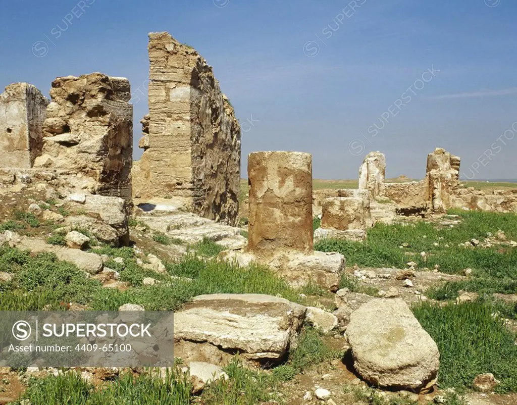 Syria. Abu Kamal District, Near Salhiye, Dura-Europos. Ancient city, Hellenistic, Parthian and Roman. Temple of Bel. View of the ruins. 1st century BC. Photo taken before the Syrian Civil War.