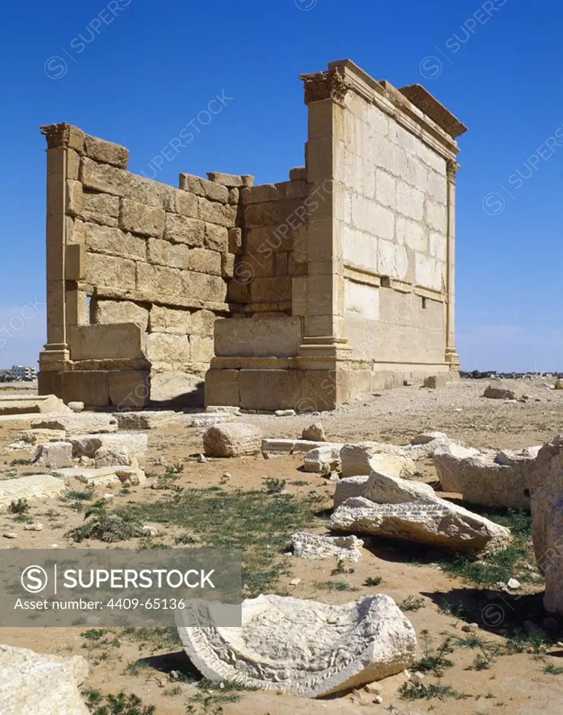 Syria. Palmyra. Remains of one of the temples. Oasis of Tadmor. Picture taken before the Syrian Civil War. These ruins were demolished by ISIS in 2015.