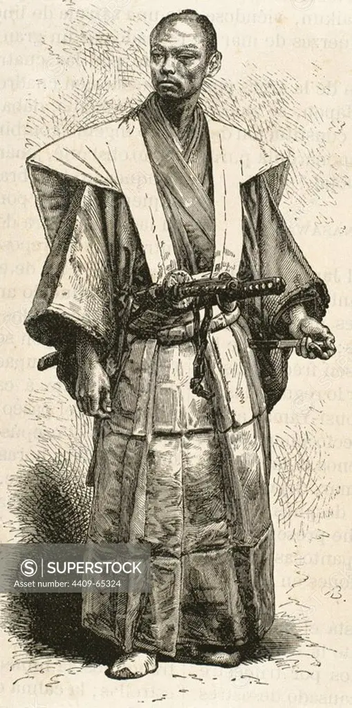HISTORIA DEL JAPON (siglo XIX). Oficial del TAIKUN en traje de calle. Grabado del año 1882.