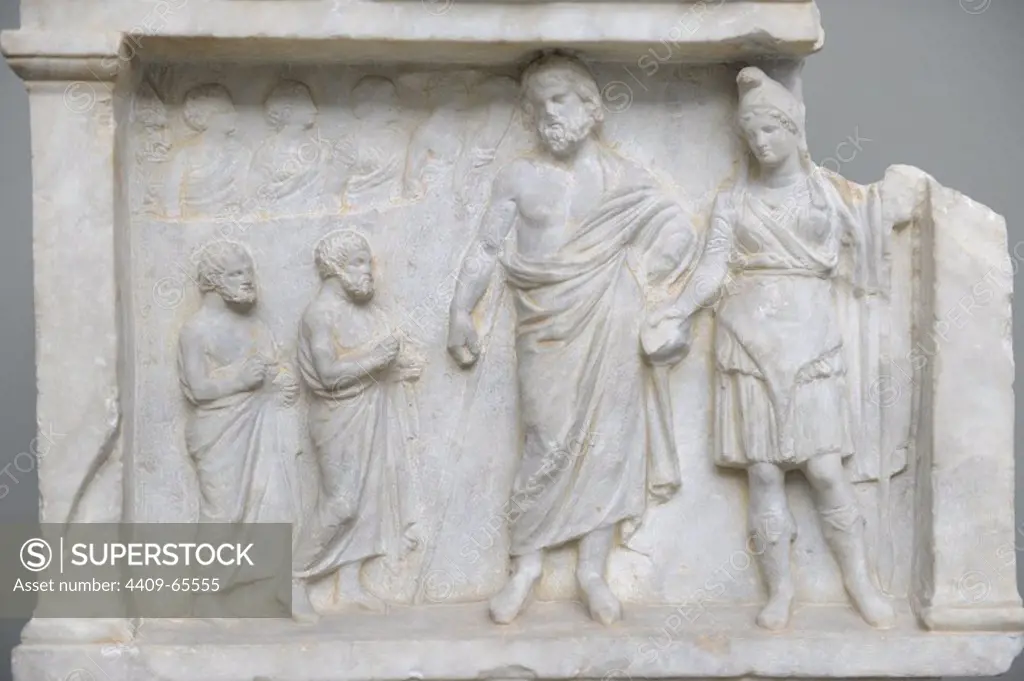 Greek art. Offering to Artemis Bendis. Harbor of Piraeus. Greece. 329-328 B.C. Marble. Ny Carlsberg Glyptotek. Copenhagen. Denmark.