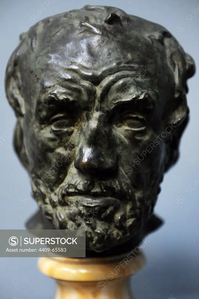 Auguste Rodin (1840-1917). French sculptor. The Man With the Broken Nose (Mask). Bronze. Before (1918).1862-63. Ny Carlsberg Glyptotek. Copenhagen. Denmark.