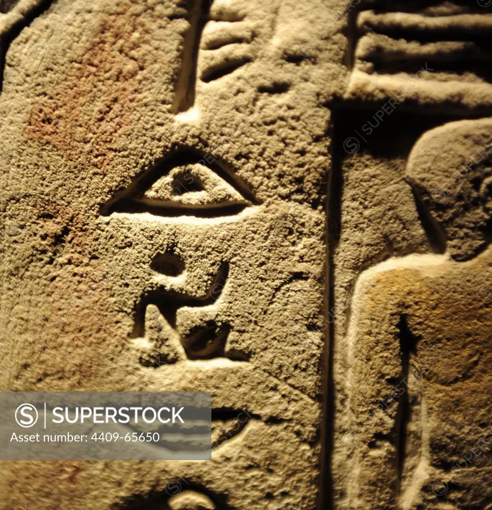 Tomb stele of the man Ib. Detail of the hieroglyphical scripture. Limestone. First Intermediate Period. C. 2150-2050 BC. Ny Carlsberg Glyptotek Museum. Copenhagen. Denmark.