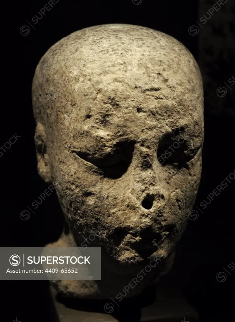 Statue head. Period of Amenhotep III. Limestone. C.1390-1352 BC. Ny Carlsberg Glyptotek Museum. Copenhagen. Denmark.