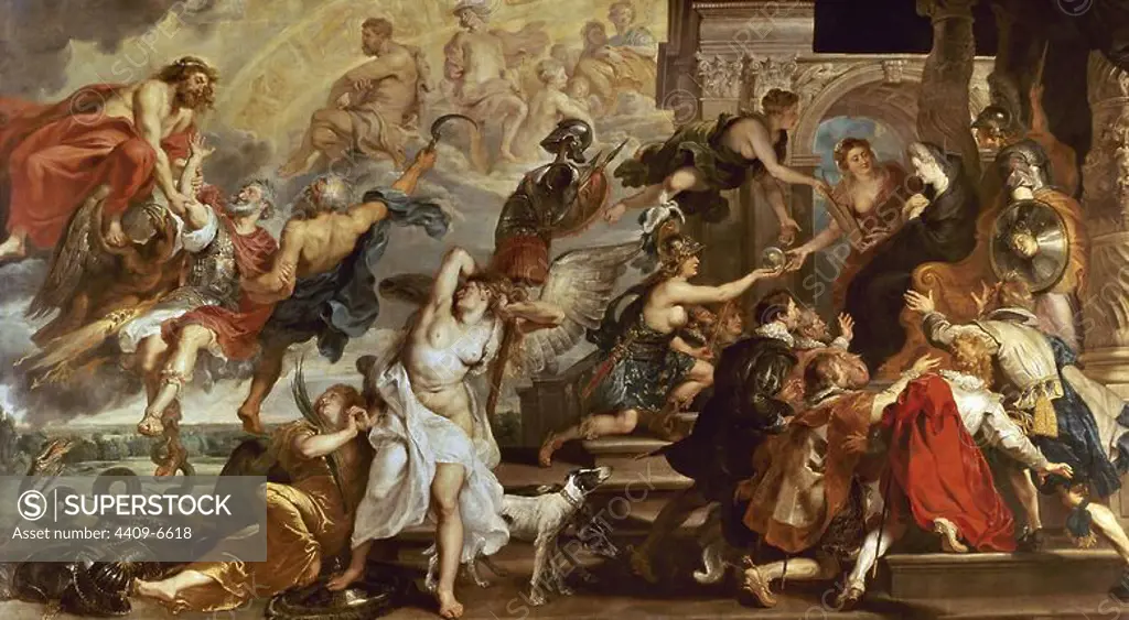 Apotheosis of Henry IV of France (and Henry III of NAvarra from 1562 to 1610) and Regency of Maria of Medici. Paris, musée du Louvre. Author: PETER PAUL RUBENS. Location: LOUVRE MUSEUM-PAINTINGS. France. HENRY IV OF FRANCE. MARIE DE' MEDICIS. ENRIQUE III DE NAVARRA.