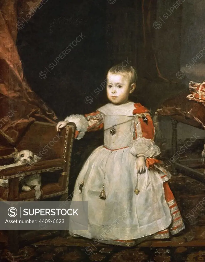 Spanish school. Infant Philip Prospero. El Infante Felipe Prospero. 1659. Oil on canvas (1285 x 995). Vienna, Kunsthistorisches museum. Author: DIEGO VELAZQUEZ (1599-1660). Location: KUNSTHISTORISCHES MUSEUM / MUSEO DE BELLAS ARTES. WIEN. AUSTRIA.