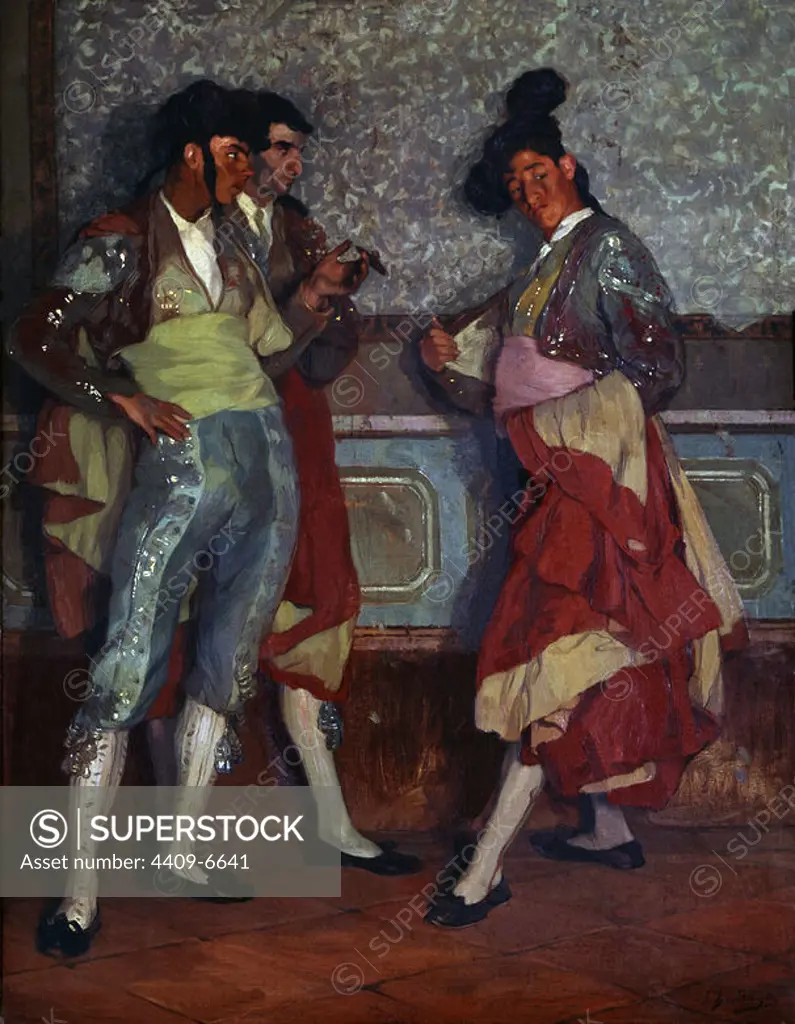 'Young Village Bullfighters', 1906, Oil on canvas, 197 x 154 cm, AS00819. Author: IGNACIO ZULOAGA. Location: MUSEO REINA SOFIA-PINTURA. MADRID.