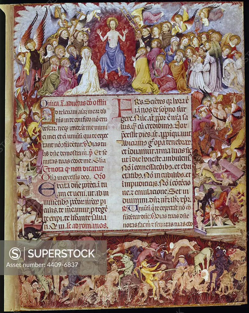 Spanish school. Church book of Saint Eulalia: The Final Judgement. 15th century. Barcelona, library of the Cathedral. Author: DESTORRENTS RAFAEL. Location: CATEDRAL-BIBLIOTECA. Barcelona. SPAIN. CRISTO JUEZ.