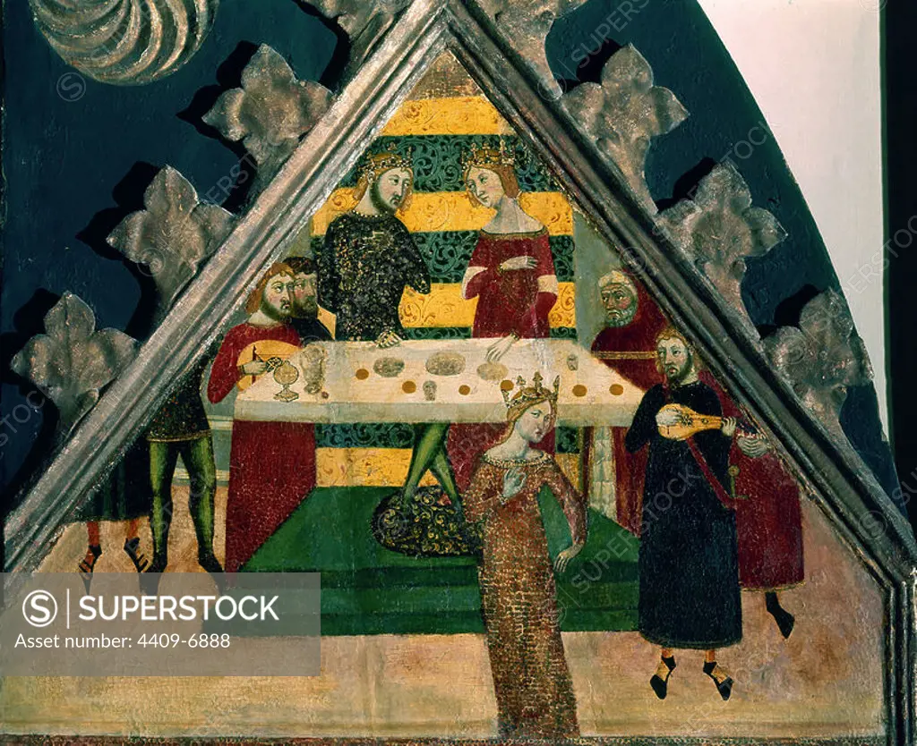 Altarpiece. Herodes' Banquet. 14th century. Gothic painting. Catalan painting. Madrid, Prado Museum. Author: SERRA JAIME O SERRA JAUME. Location: MUSEO DEL PRADO-PINTURA. MADRID. SPAIN. SALOME. HERODIAS. HERODES ANTIPAS.